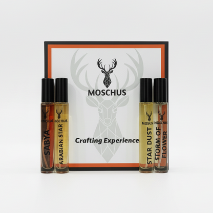 Moschus Luxury Perfume Gift Set 4×10ml – Sabya, Arabian Star, Star Dust & Storm Of Flower | Unisex Long-Lasting EDP Collection
