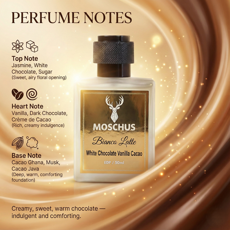 Bianco Latte Eau de Parfum – Creamy Sweet Gourmand Perfume | Long-Lasting Unisex Vanilla Chocolate Scent by MOSCHUS