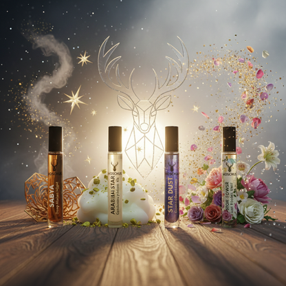 Moschus Luxury Perfume Gift Set 4×10ml – Sabya, Arabian Star, Star Dust & Storm Of Flower | Unisex Long-Lasting EDP Collection