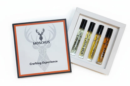 Moschus Luxury Perfume Gift Set 4×10ml – Sabya, Arabian Star, Star Dust & Storm Of Flower | Unisex Long-Lasting EDP Collection