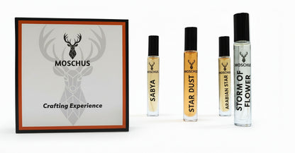 Moschus Luxury Perfume Gift Set 4×10ml – Sabya, Arabian Star, Star Dust & Storm Of Flower | Unisex Long-Lasting EDP Collection