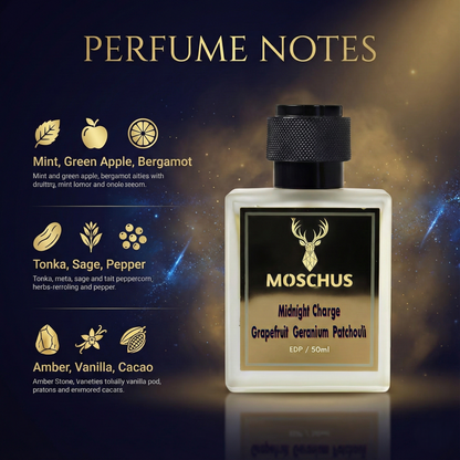 Midnight Charge Eau de Parfum – Sweet Spicy Fresh Perfume for Men | Long-Lasting Magnetic Scent by MOSCHUS