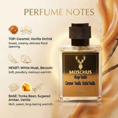 Rouge Vanilla Eau de Parfum – Sweet Vanilla Caramel Perfume for Women | Long-Lasting Gourmand Scent by MOSCHUS